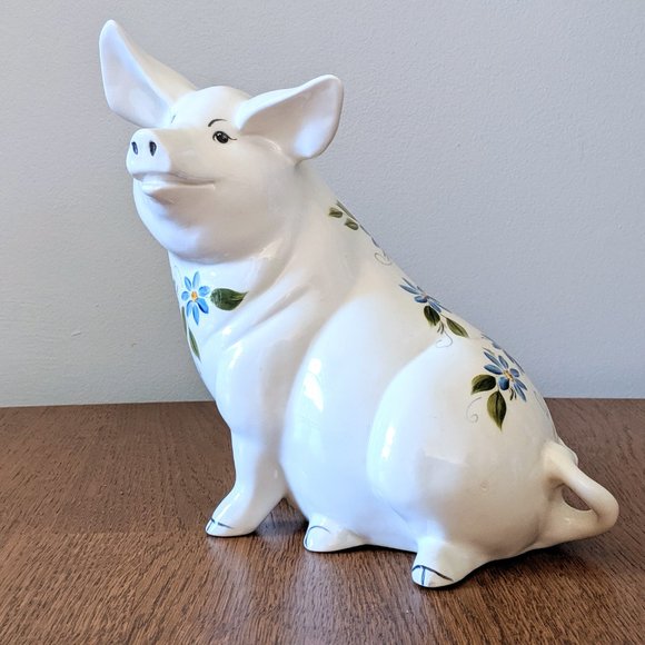 Vintage Large Pottery Piggy Bank Handpainted - Picture 2 of 8